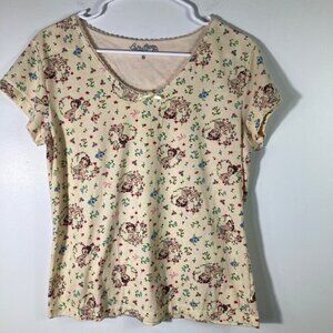 Womens Betty Boop‎ Short Sleep V Neck Sleepwear Tee Shirt Yellow Floral L